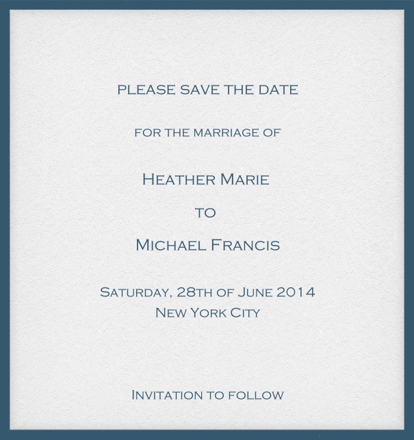 Online save the date card with customizable frame and text. Blue.