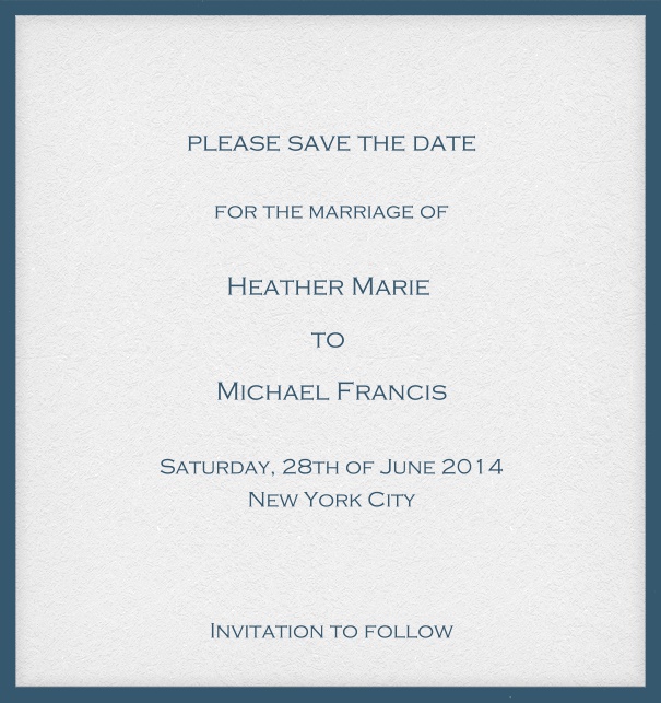 Online Save the Date Karte mit anpassbarem Rahmen und Text. Blau.