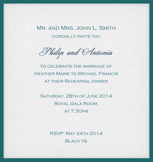 Online invitation card with customizable frame and text. Green.