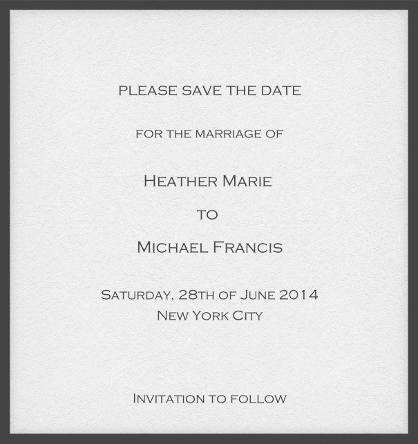 Online save the date card with customizable frame and text. Grey.