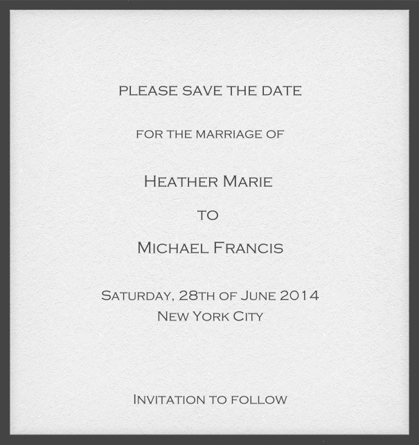 Online Save the Date Karte mit anpassbarem Rahmen und Text. Grau.