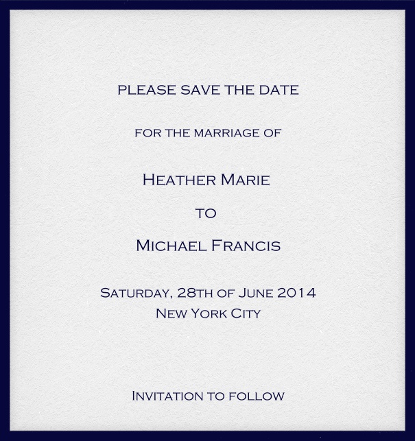 Online save the date card with customizable frame and text. Navy.