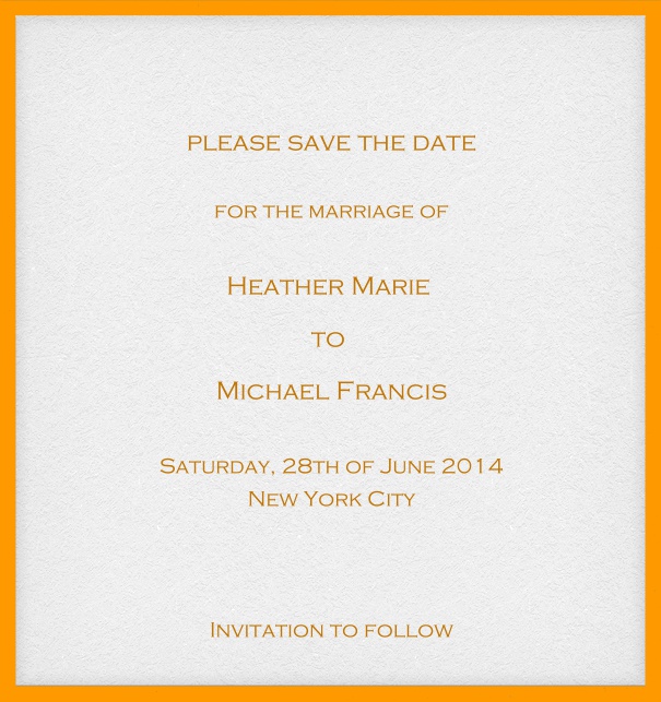 Online Save the Date Karte mit anpassbarem Rahmen und Text. Orange.