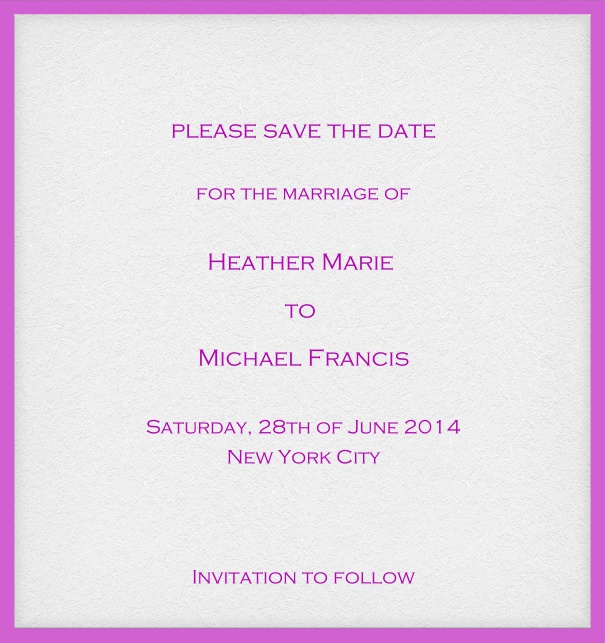 Online save the date card with customizable frame and text. Pink.