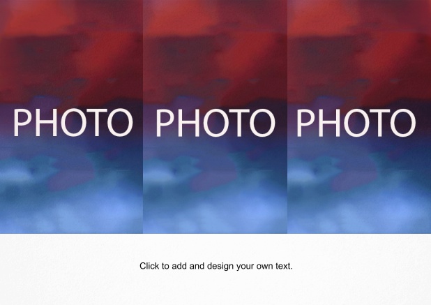 Photo card in landscape format with 3 photo fields for uploading your own photos including a text field.