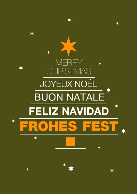 Online Grüne Weihnachtskarte mit Sternchen und Weihnachtsbaum voller gestalteter Frohes Fest Text