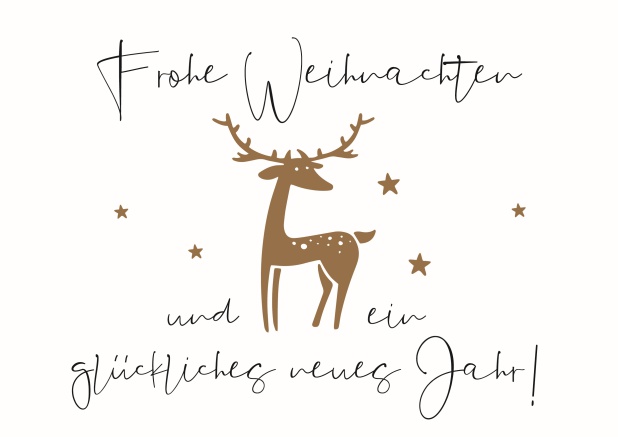 Online Weihnachtskarte mit goldenem Renntier.