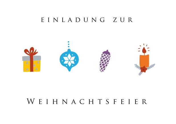 Online Weihnachtsfeier Einladungskarte mit buntem Weihnachtsschmuck