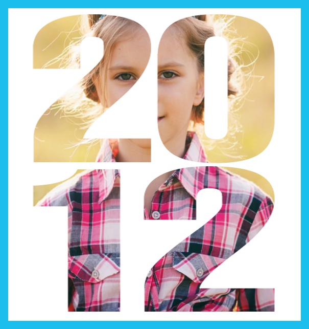 Born 2012 - Blue - 10th Anniversary Online invitation card with own photo option behind a cut our 2012 Blue.