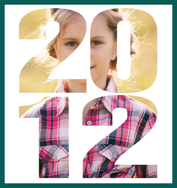 Born 2012 - Green - 10th Anniversary Online invitation card with own photo option behind a cut our 2012 Green.