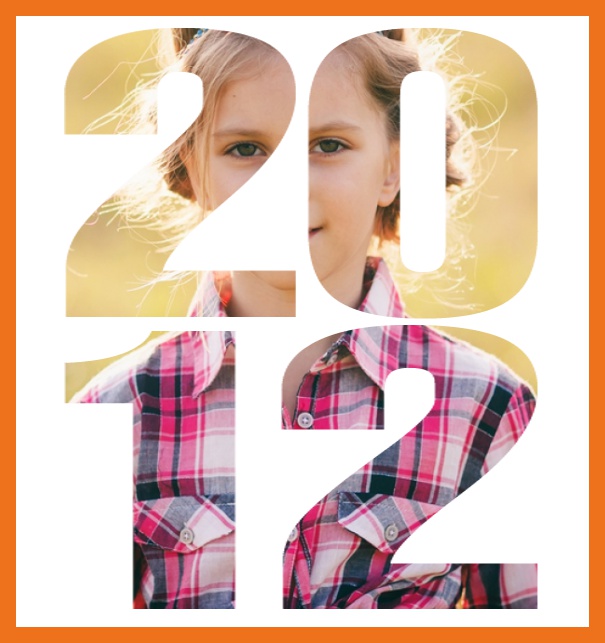 Born 2012 - Orange - 10th Anniversary Online invitation card with own photo option behind a cut our 2012 Orange.