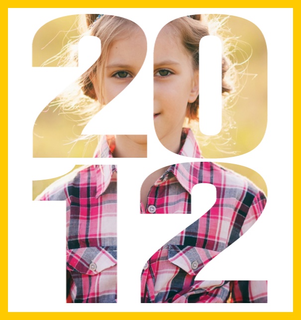 Born 2012 - Yellow - 10th Anniversary Online invitation card with own photo option behind a cut our 2012 Yellow.