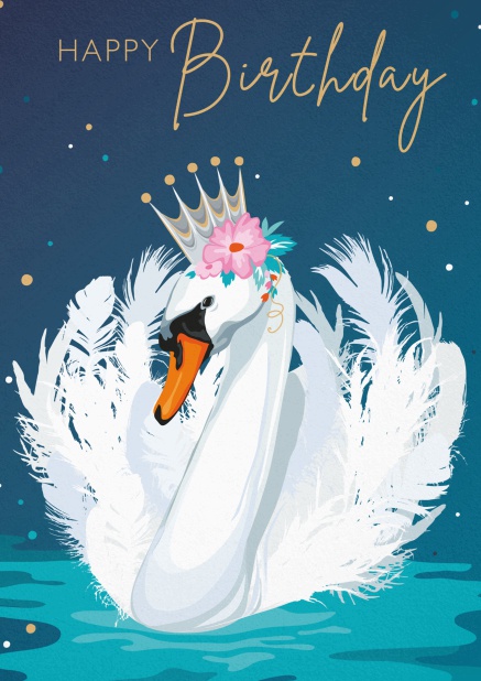 Birthday Card with queen swan