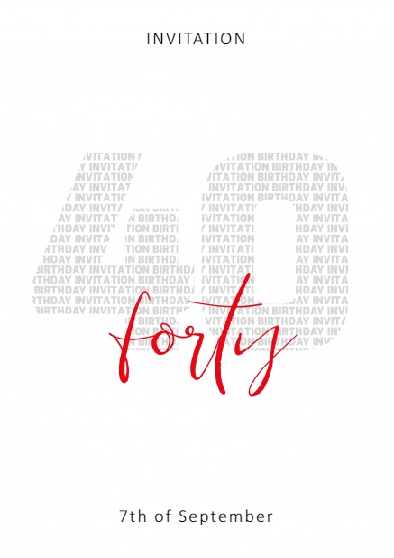 40 forty - 40th Birthday Online Invitation card with 40 forty