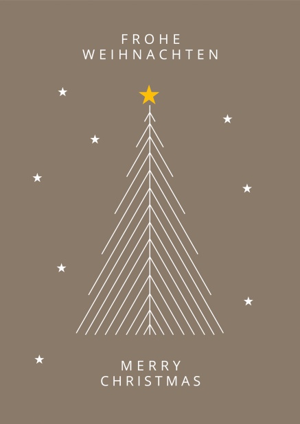 Goldene Online Weihnachtskarte mit modernem, weißem Weihnachtsbaum