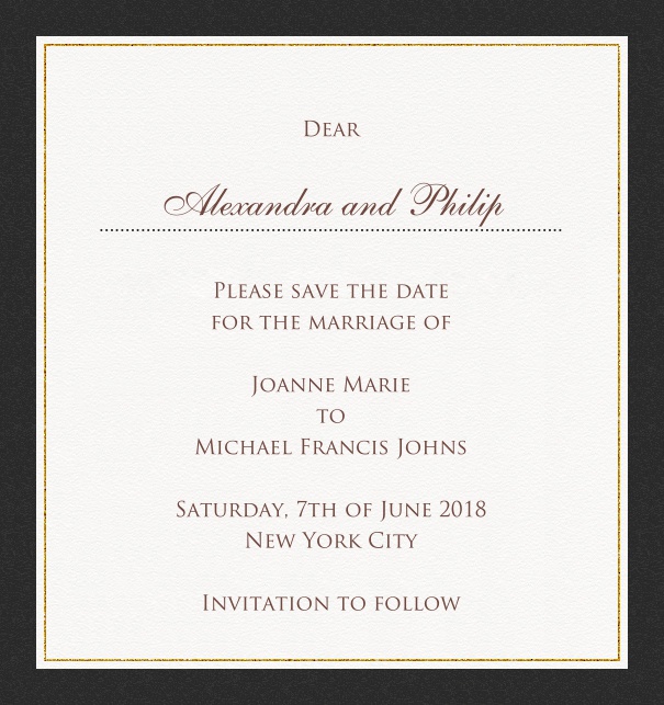 High White Formal Wedding Party Save the Date Card with Red Border. Black.