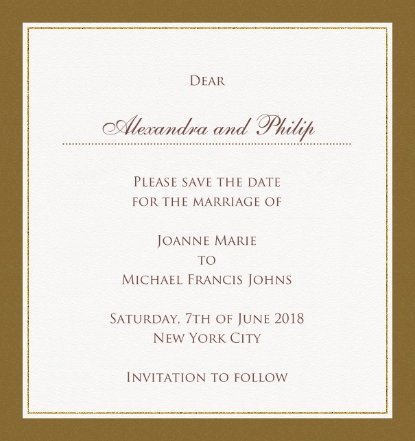 High White Formal Wedding Party Save the Date Card with Red Border. Brown.
