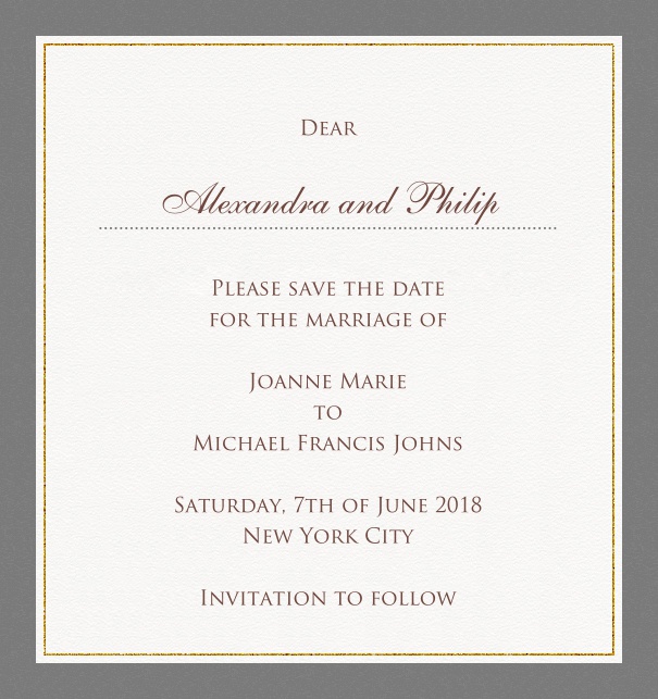 High White Formal Wedding Party Save the Date Card with Red Border. Grey.