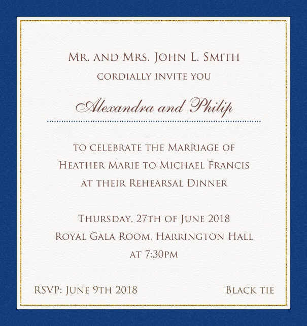 Beige, classic Party Invitation Template with red border. Navy.