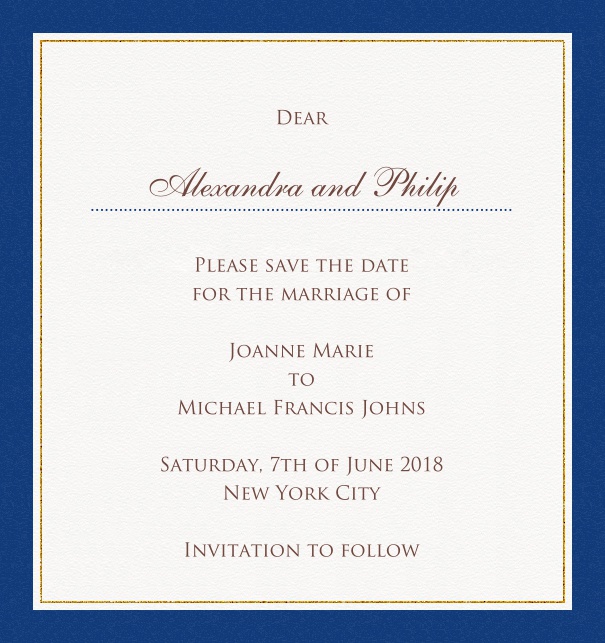 High White Formal Wedding Party Save the Date Card with Red Border. Navy.