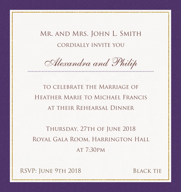 Beige, classic Party Invitation Template with red border. Purple.