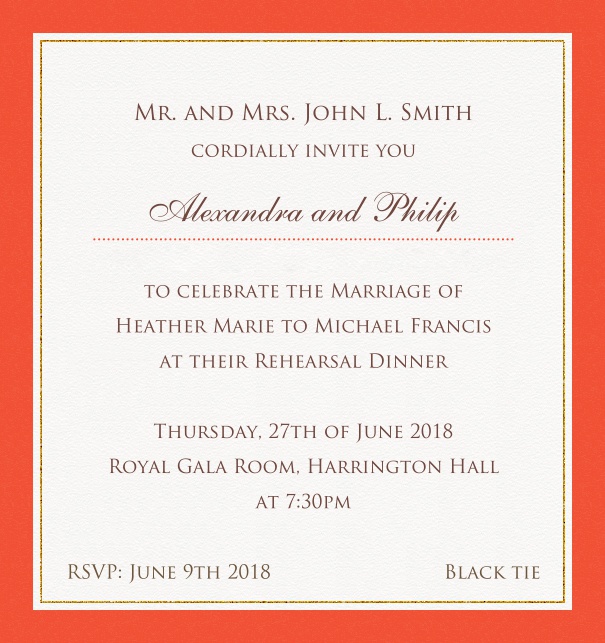 Beige, classic Party Invitation Template with red border. Red.
