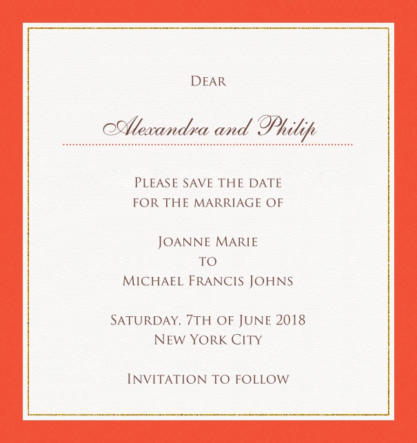 High White Formal Wedding Party Save the Date Card with Red Border. Red.