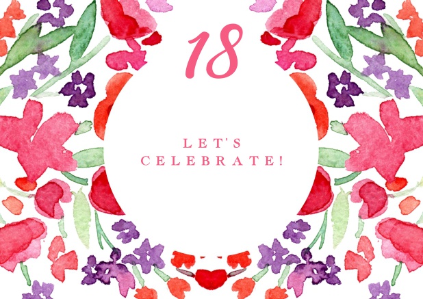 Colorful watercolor painted card for 18th Birthday invitations online.
