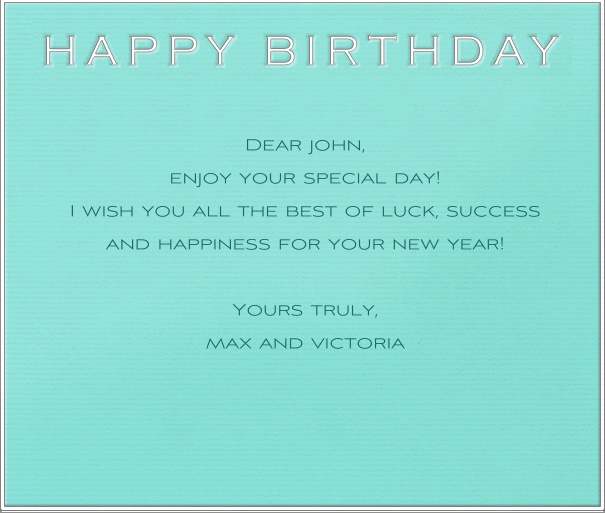 Tiffany Farbe Online Geburtstagskarte mit Schriftzug "Happy Birthday".