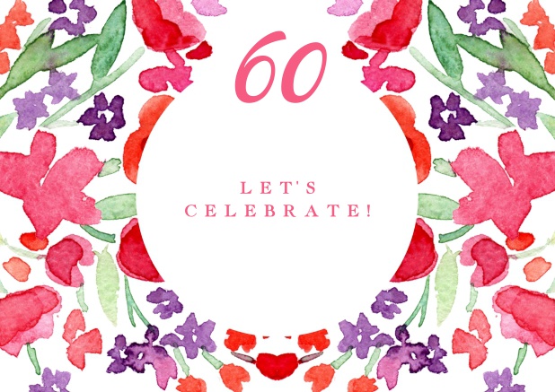 Colorful watercolor painted card for 60th Birthday invitations online.
