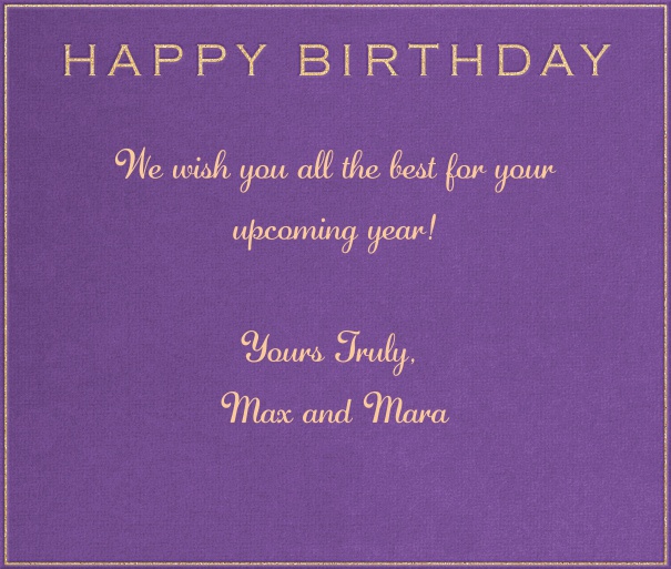 Purple Birthday Card with Happy Birthday Header.