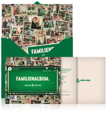 Online Christmas card example with animated envelope and video integration by German Bundesliga Club Werder Bremen.