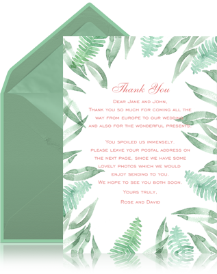 Online Dankeskarte mit Designerkarte und passendem Umschlag und Innenfutter