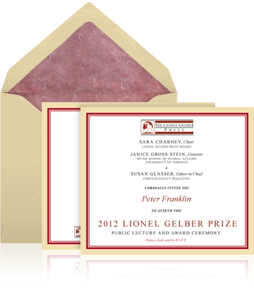 Online invitation example of a customized sending with beige envelope. Sending includes multiple cards. First card shows invitation text and personal addressing of recipients. Second card shows winner of Toronto University book prize. Third image shows the tailormade event website used for replying and displaying more info like program and venue information. Online invitation example of a customized sending with beige envelope. Sending includes multiple cards. First card shows invitation text and personal addressing of recipients. Second card shows winner of Toronto University book prize. Third image shows the tailormade event website used for replying and displaying more info like program and venue information.