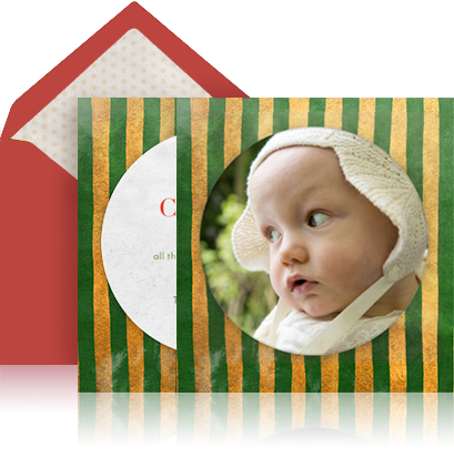 Online Christmas card example with a two pages photo card and customized envelope.