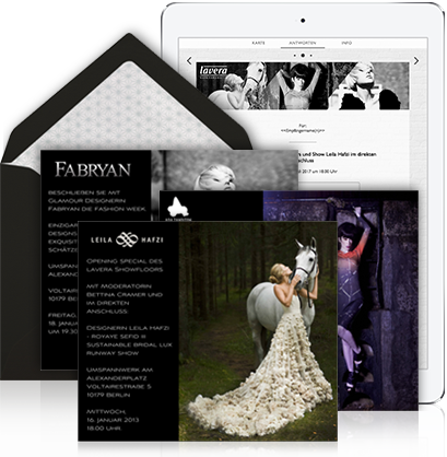 Online invitation fo Fashion show consisting of 3 separate invitations sent at the same time.