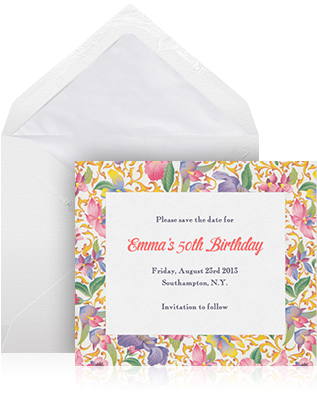 Online save the date example sending with standard white envelope and white lining with lovely floral card.
