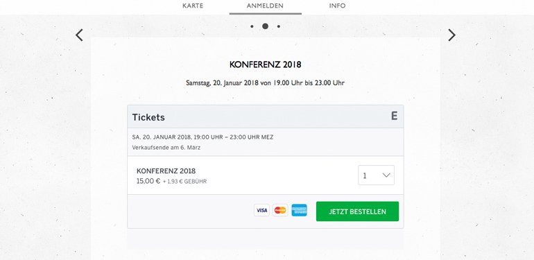 Ticketing Eventseite für den Empfänger