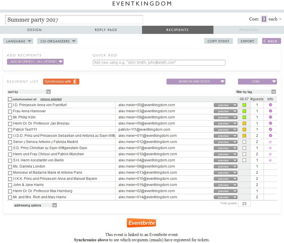 Ticketing Enabled Recipient list to send and manage sending and ticket sales