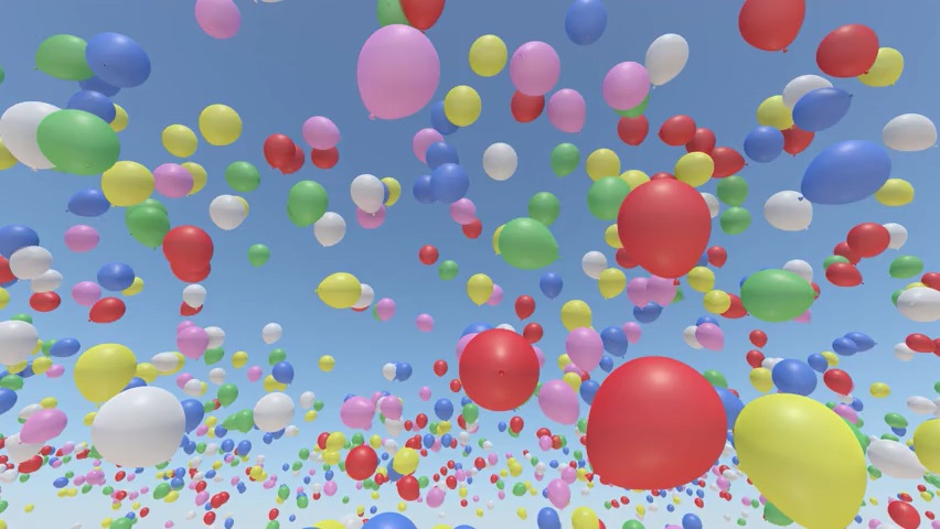 Video of many colorful balloons rising up and away into the sky