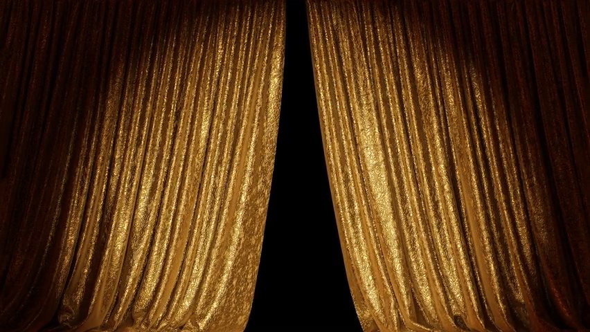 Video of golden theater curtains opening