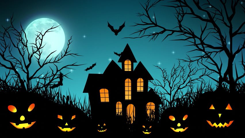 Video of Halloween with scary pumpkins and flying bats