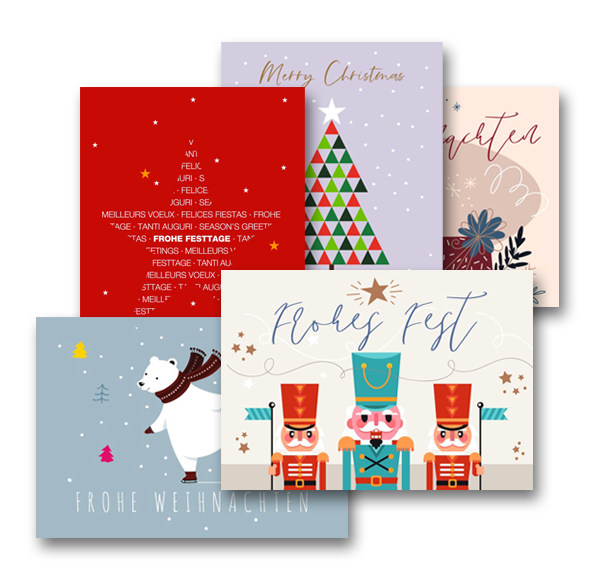 Kollektion von Weihnachtskarten von unterschiedlichen Designern
