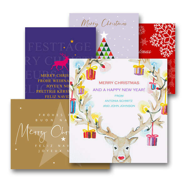 Collection of corporate holiday greeting cards by different designers