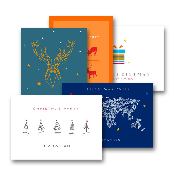 Collection of corporate holiday invitation cards by different designers