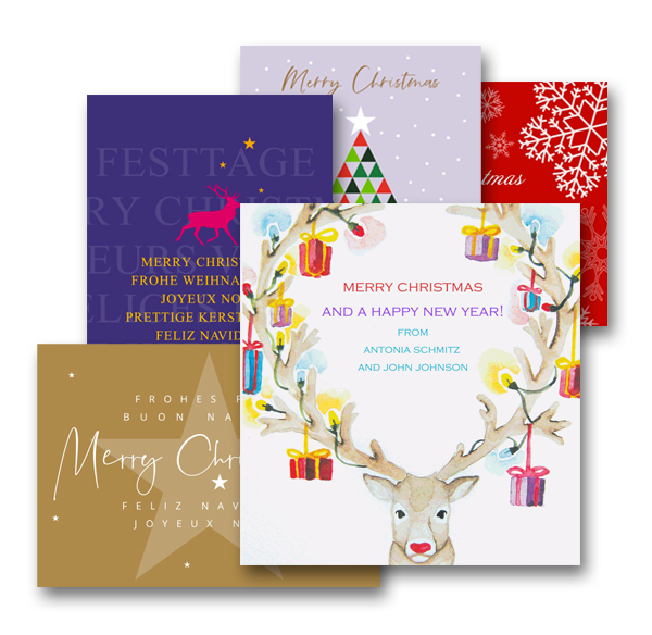 Collection of corporate holiday greeting cards by different designers