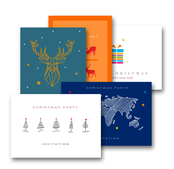 Collection of corporate holiday invitation cards by different designers