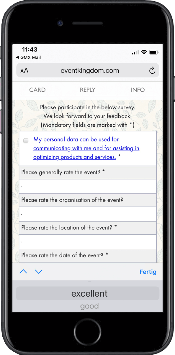Example iPhone screen with survey