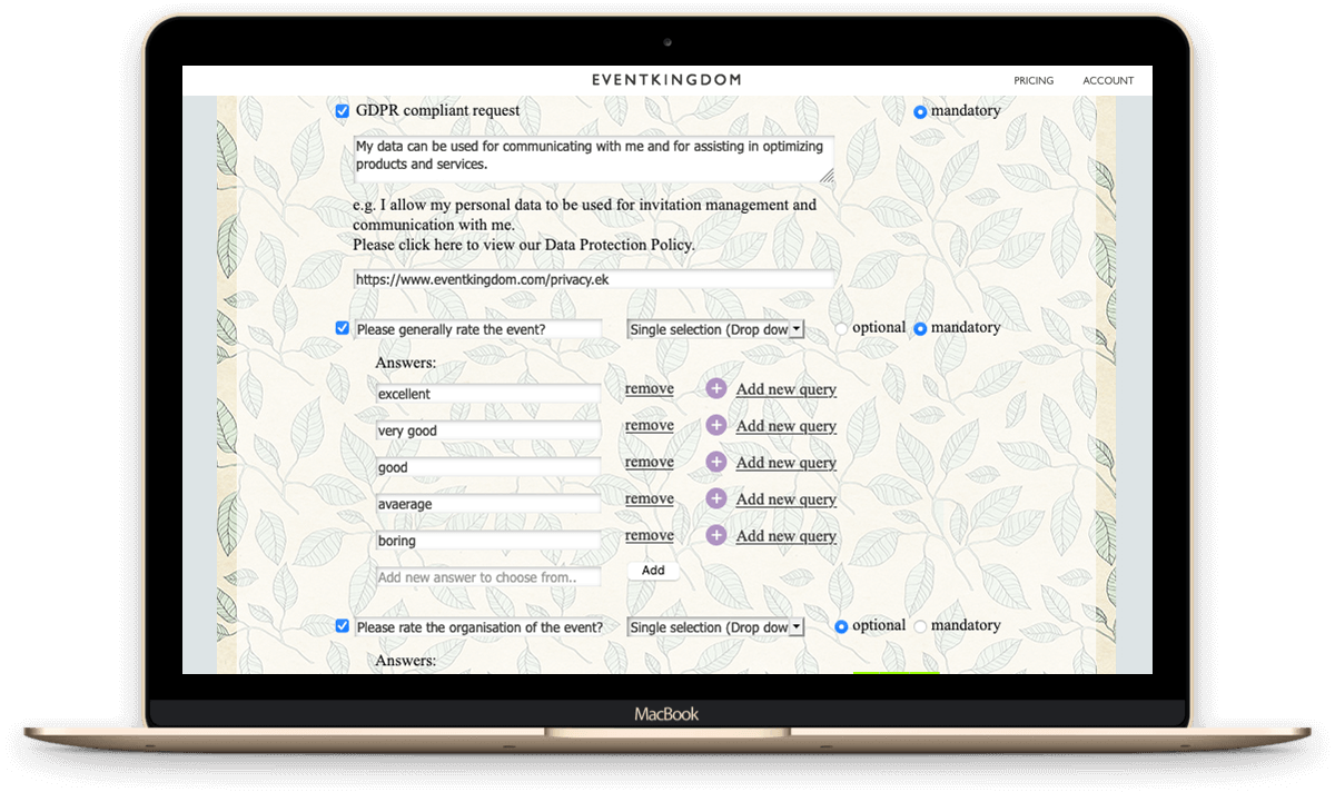 Example survey screen on MacBook