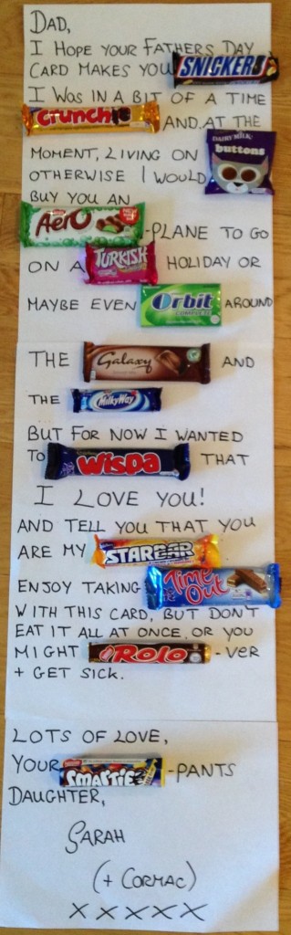 Father's Day card with candy bars.